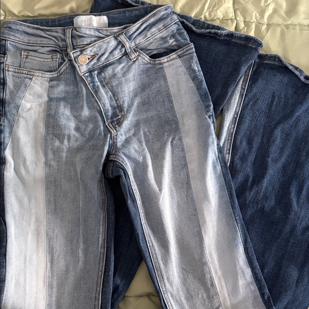 VERVET BY FLYING MONKEY Blue and White Flare Jeans